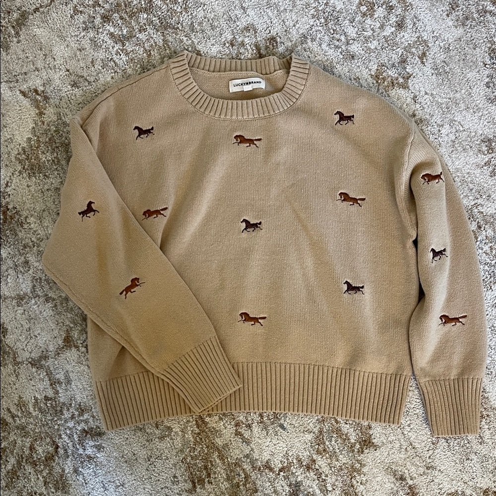 Lucky Brand Tan Sweater with Horse Motifs